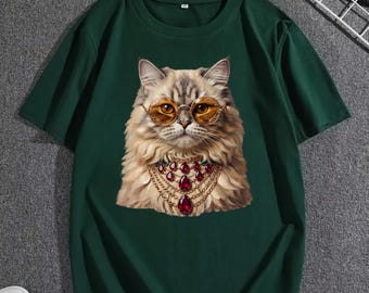 Royal Cat Portrait PNG, Golden Sunglasses Ruby Necklace Cat Art, Funny Luxury Pet Clipart, Wall Art Mug T-Shirt Design, Cat Lover Gift