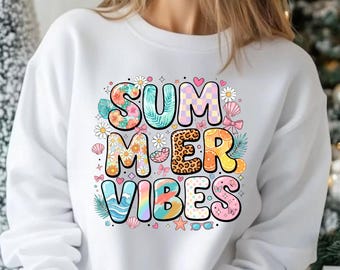 Summer Vibes Sublimation PNG, Retro Boho Beach Design, Leopard Tropical Checkered Art, Trendy Girls Summer Shirt, Kids Digital Download