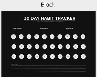 Minimal 30-dagars vanespårare – Mörk version, utskrivbar PDF-planerare
