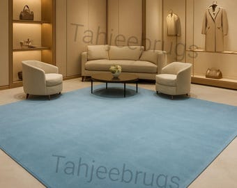 Hand Tufted Sky Blue Wool Rug, Modern Minimalist Carpet