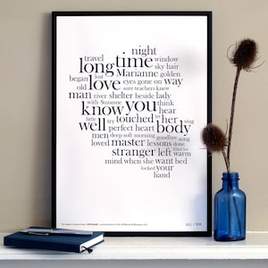 The Songs Of Leonard Cohen Distilled. Limited Letterpress Art Print.