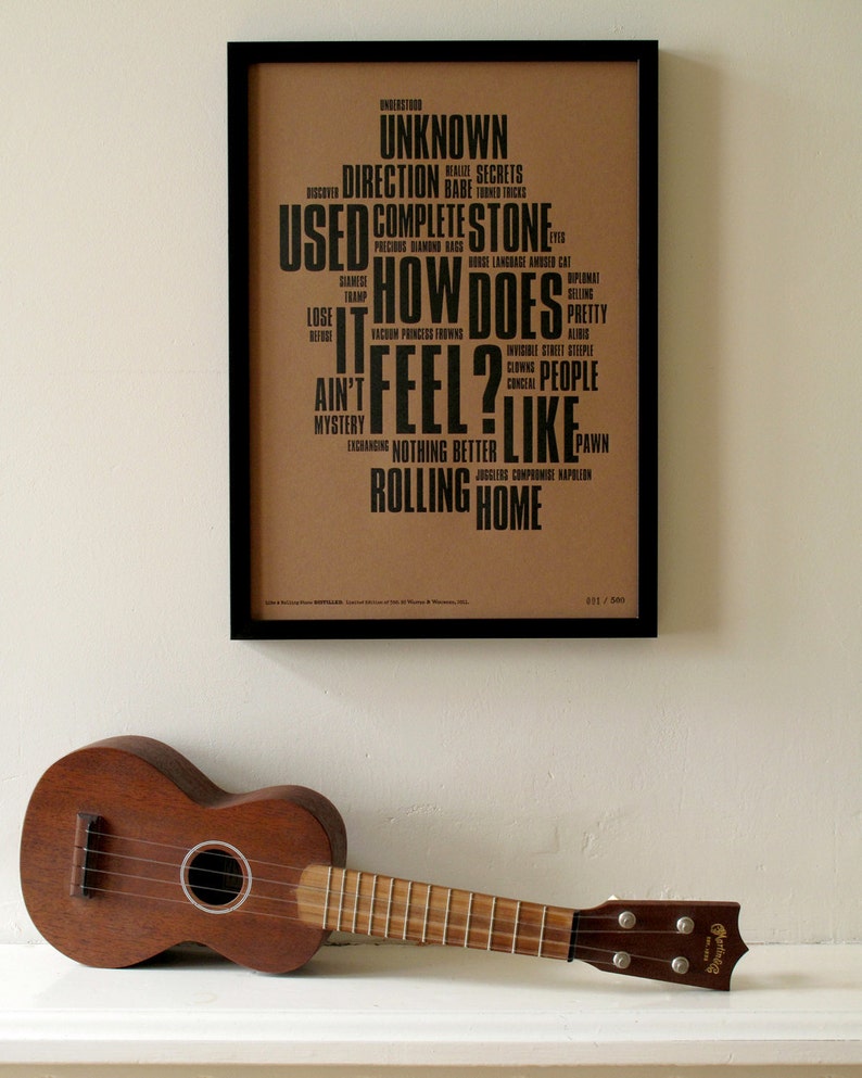 Bob Dylan Like A Rolling Stone Distilled. Limited Edition Letterpress A3 Poster Print. image 3