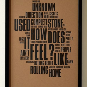 Bob Dylan Like A Rolling Stone Distilled. Limited Edition Letterpress A3 Poster Print. image 2