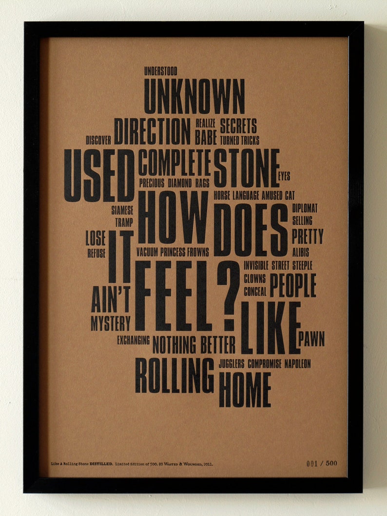 Bob Dylan Like A Rolling Stone Distilled. Limited Edition Letterpress A3 Poster Print. image 2