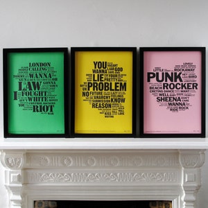 The Punk Rock Collection of Limited Letterpress Prints, inspired by the music of The Sex Pistols, The Clash & The Ramones. image 1