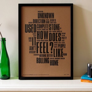 Bob Dylan Like A Rolling Stone Distilled. Limited Edition Letterpress A3 Poster Print. image 1
