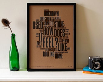 Bob Dylan - Like A Rolling Stone Distilled. Limited Edition Letterpress A3 Poster Print.