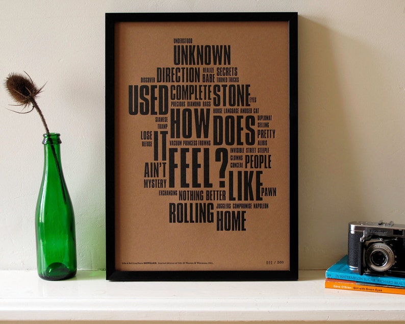 Bob Dylan Like A Rolling Stone Distilled. Limited Edition Letterpress A3 Poster Print. image 1