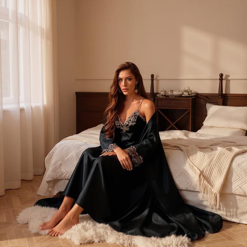 Wedding Guest Satin Dress With Matching Robe Elegant Slip Outfit Spring ...