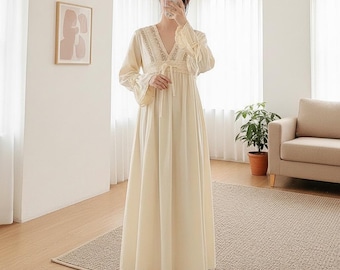 cotton pj dress women Emerald Green Long Sleeve Cotton Night Dress, Womens Nightgown, Cotton Pajamas Women, Elegant Cotton Sleepwear for Her