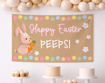 Editable Easter Banner Templates – Pastel Bunny Spring Party Decorations (Digital Download)