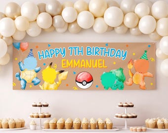 Banner de cumpleaños con temática de monstruos, criaturas de dibujos animados y nombre personalizado (descarga digital).