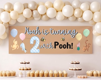 Winnie the Pooh 1st Birthday Banner | Hunny Pot Theme (Digital File, Canva Template)