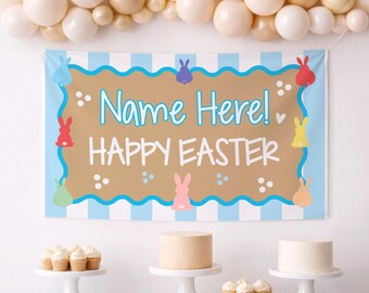 Editable Easter Banner Templates – Pastel Bunny Spring Party Decorations (Digital Download)