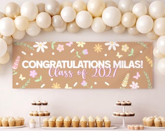 Floral Graduation or Birthday Banner with Blue Bows - Class of 2027 (Digital Download)