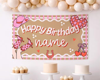 Disco Cowgirl Nashville Birthday Banner Template | Editable Canva Design (Digital Download)