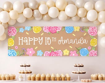 Editable Floral Birthday Banner | Walgreens Print Template (Digital Download)