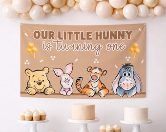 Winnie the Pooh 1st Birthday Banner | Hunny Pot Theme (Digital File, Canva Template)