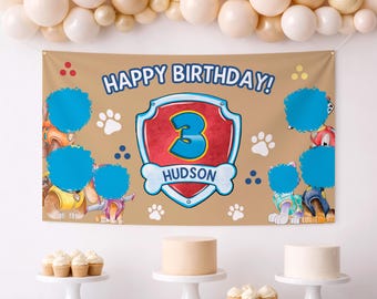 Puppy Birthday Banner, Watercolor Pawty Decor, Editable Canva Design (Instant Download)