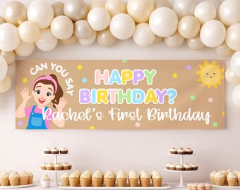 Ms Rachel First Birthday Banner, Editable Kraft Style Party Backdrop (Digital Download)