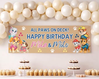 Puppy Birthday Banner | Watercolor Pawty Decor | Editable Canva Template (Instant Download)