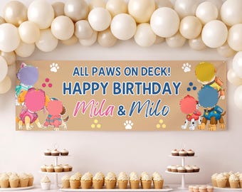 Puppy Birthday Banner | Watercolor Pawty Decor | Editable Canva Template (Instant Download)