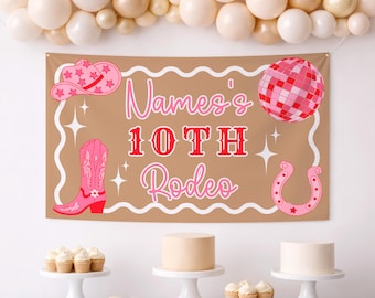 Pink Disco Cowgirl Birthday Banner: Retro First Rodeo Party Backdrop (Digital Download)