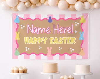 Editable Easter Banner Templates – Pastel Bunny Spring Party Decorations (Digital Download)