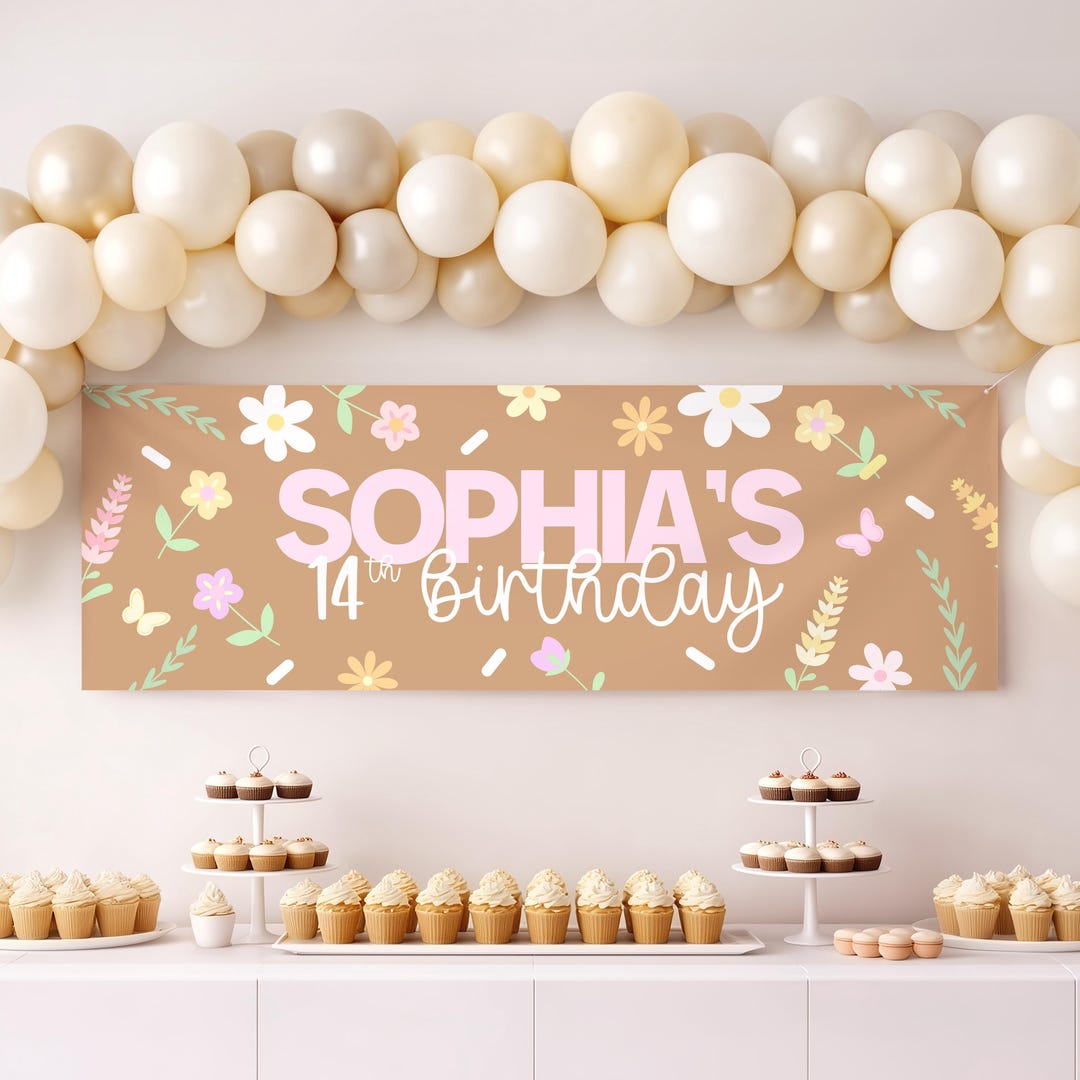 Editable Floral Birthday Banner | 6ft X 2ft Canva Template (digital ...