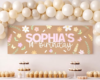 Editable Floral Birthday Banner | 6ft x 2ft Canva Template (Digital Download)