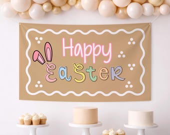 Editable Easter Banner Templates – Pastel Bunny Spring Party Decorations (Digital Download)
