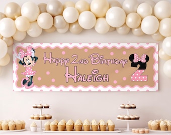 PRINTABLE 2x6 Minnie Mouse Oh TWOdles Birthday Banner template - Digital Download Editable on Canva