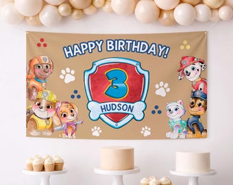 Puppy Birthday Banner, Watercolor Pawty Decor, Editable Canva Design (Instant Download)