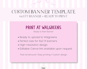 Custom 6x2 FT Banner Template | Walgreens Printable | Canva Link (Digital Download)
