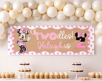 PRINTABLE 2x6 Minnie Mouse Oh TWOdles Birthday Banner template - Digital Download Editable on Canva
