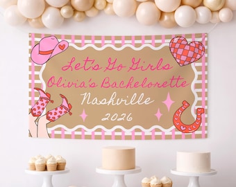 Let's Go Girls Bachelorette Banner, Disco Cowgirl Nashville Backdrop (60x36)