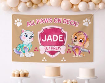 Puppy Birthday Banner, Watercolor Pawty Decor, Editable Canva Design (Instant Download)