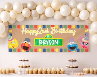 Sesame Street Birthday Banner | Watercolor Custom Name Template (Digital Download)