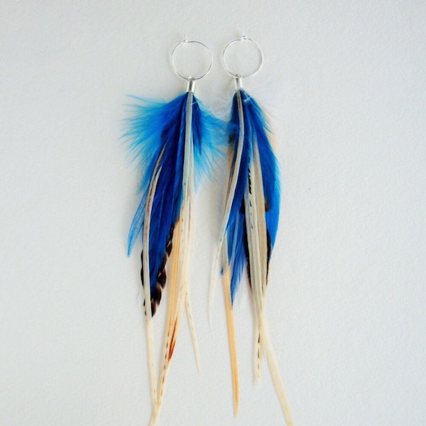 Pendientes de plumas azules