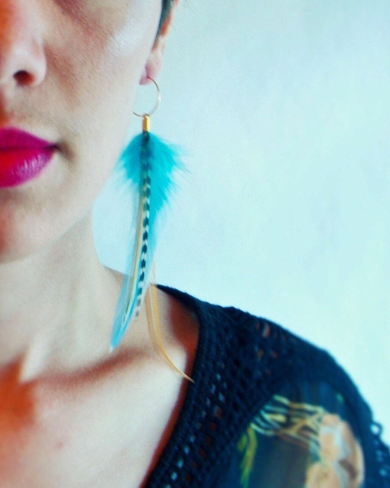 Kingfisher Blue Feather Earrings imagem 4