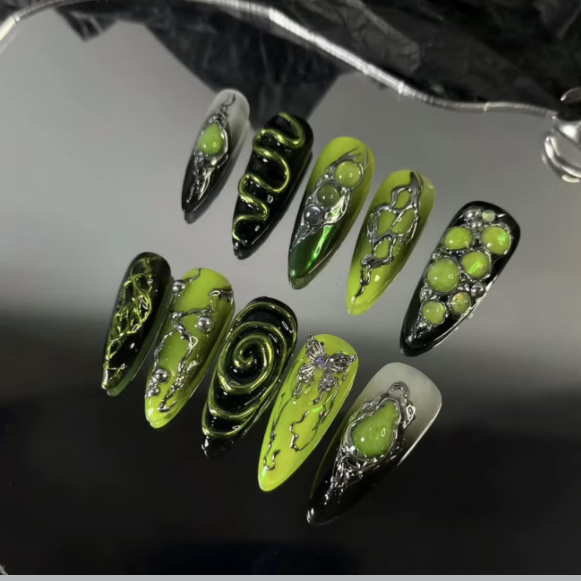 Fake Cyberpunk Nails Green - Etsy