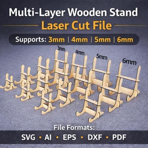 Laser Cut Display Stand SVG File: Multi-Layer Wood Holder Template (3-6mm)