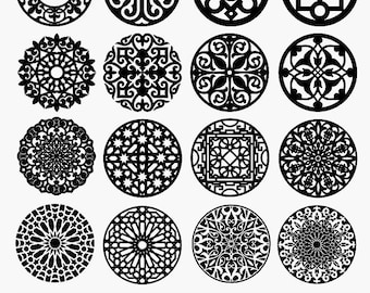 16 Geometric Circle Patterns  CNC Laser Cutting Files (svg, dxf, eps, pdf, png)