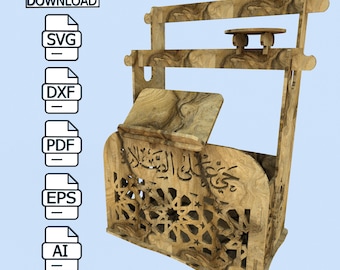Islamic Wooden Book Stand – Digital Laser Cut Design (Svg, Dxf, Pdf, Eps, Ai)