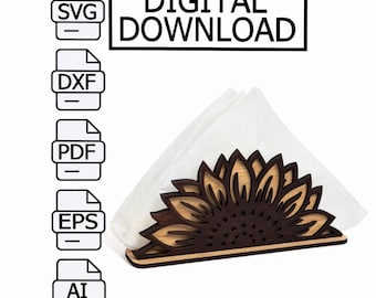Sunflower napkin holder digital file | Svg Dxf Eps Ai Pdf | Laser cut design