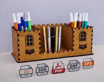 Castle Desk Organizer  laser cut pencil holder svg dxf eps pdf ai