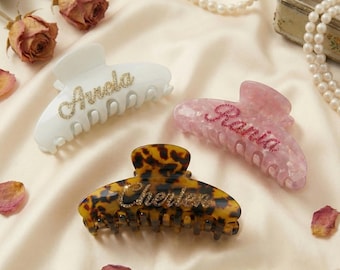 Personalized Tortoiseshell Hair Claw Clip | Custom Gold Glitter Name Clip | Acetate Hair Accessory Gift for Her