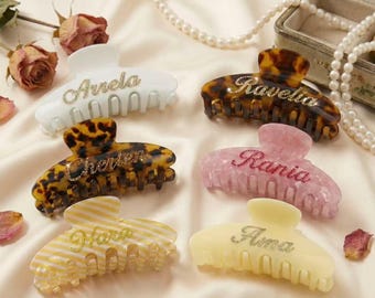 Personalized Bridesmaid Proposal Gift | Custom Tortoiseshell Claw Clip with Name | Wedding Party Hair Accessories