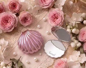Personalized Seashell Compact Mirror, Bridesmaid Proposal Gift, Custom Shell Pocket Mirror, Beach Wedding Favor, Engraved Bridal Party Gift