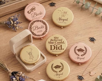 Personalized Compact Mirror, Class of 2026 Graduation Gift for Her, Custom Laser Engraved Pocket Mirror, High School Senior Grad Keepsake